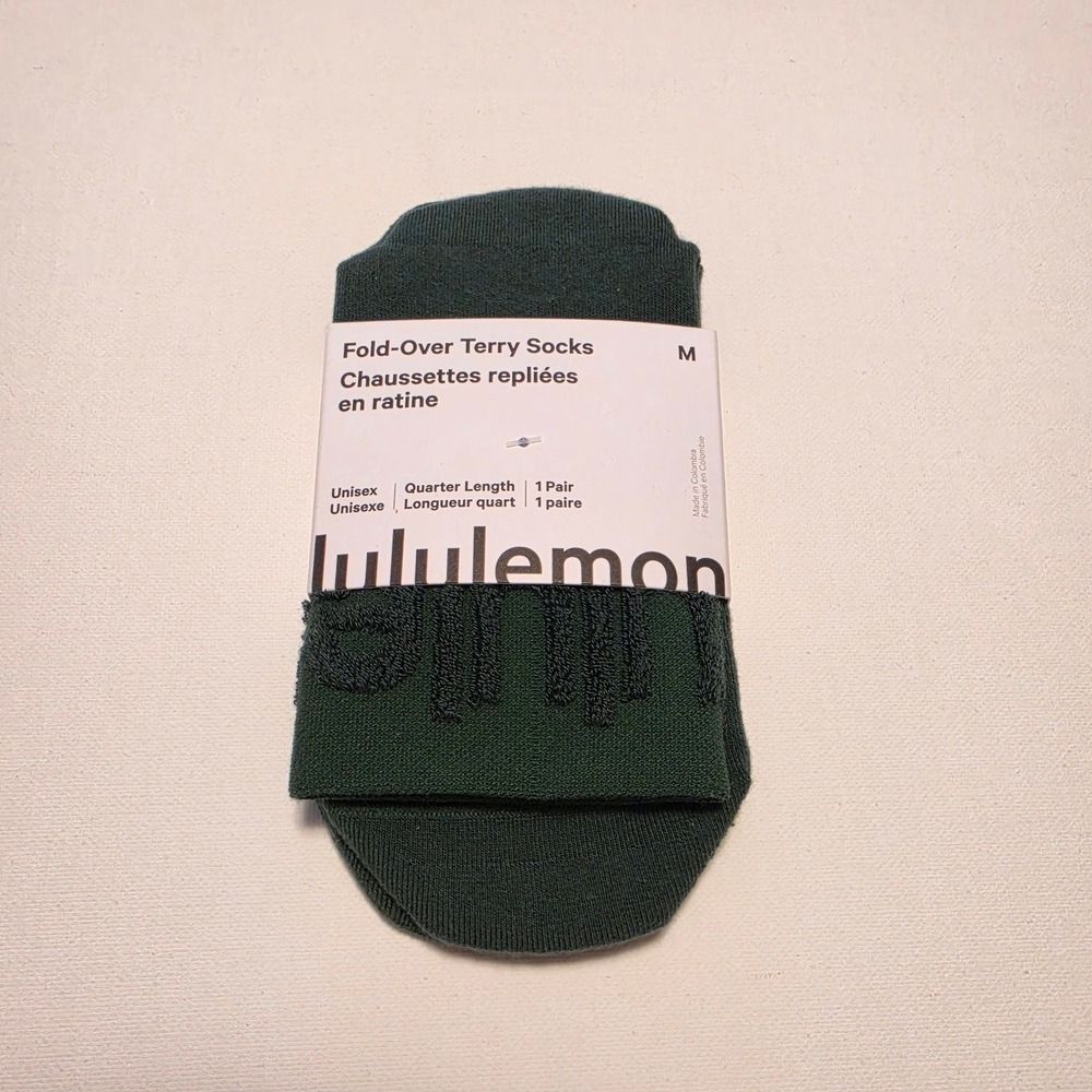 Lululemon Fold-Over Terry Socks Quarter Length Ivy Green Medium M LU9DOVS IVYG